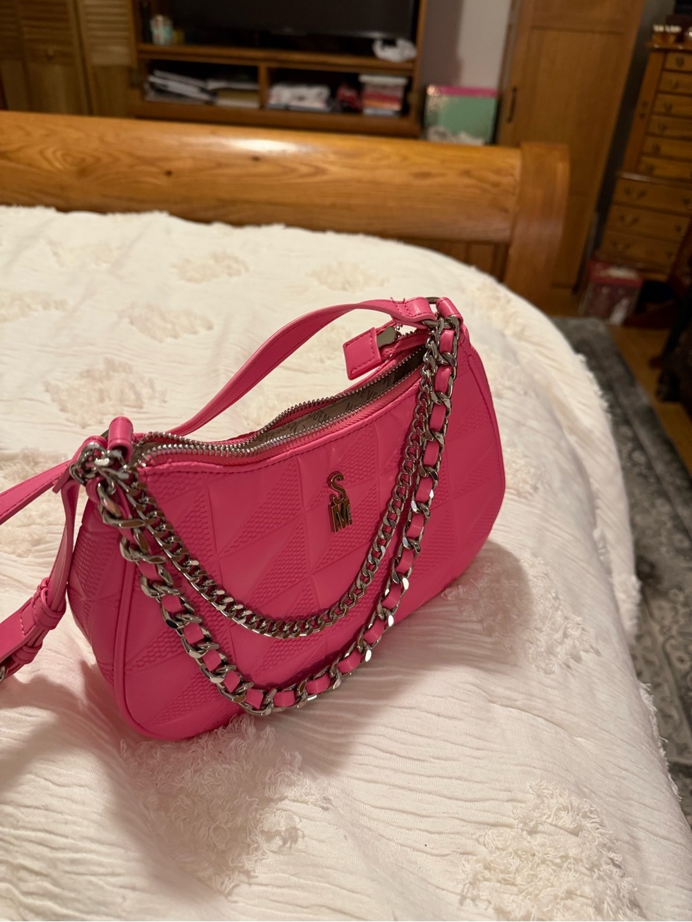NWOT: Steve Madden Quilted Hot Pink Shoulder Bag with Chain Strap